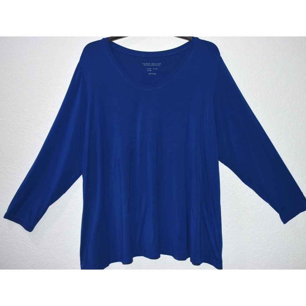 Susan Graver 3XP Weekend Essentials Soft Stretch Top Long Sleeve Blue Round Neck